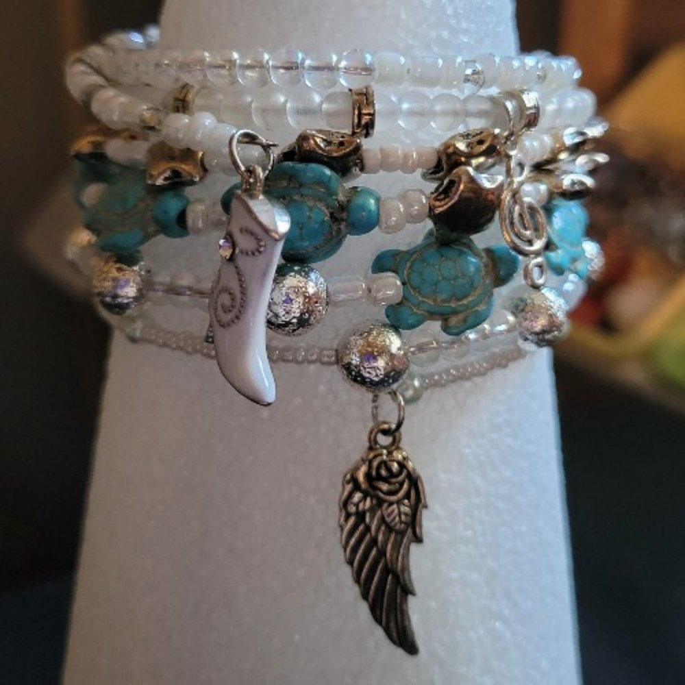 1-of-a-Kind Colorful Beaded Multi-Layer Wire Wrist Wraps